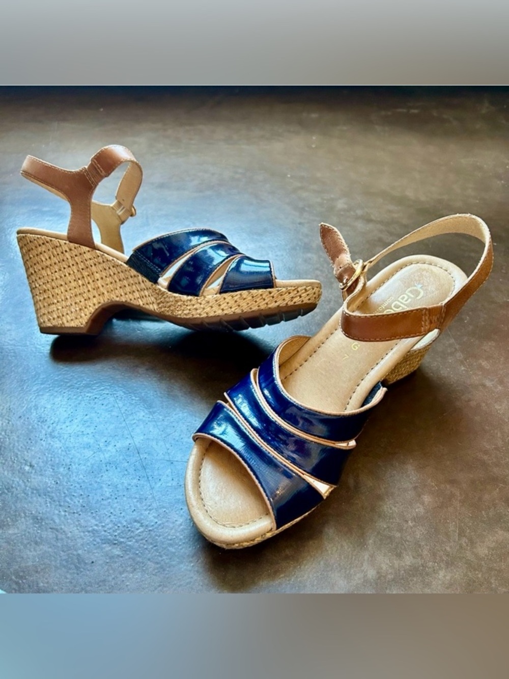 Gabor comfort Navy and wicker Wedge Sandals size 7